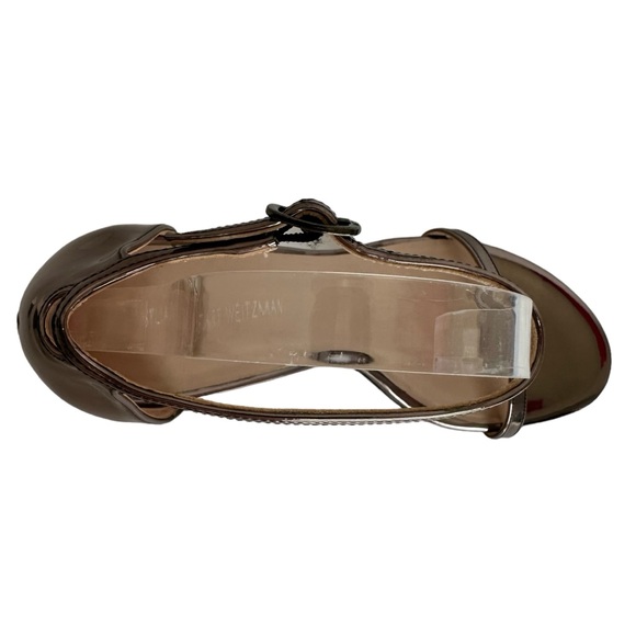 Stuart Weitzman Nudistsong Ankle Strap Sandal Pewter Glass Heels 8 1/2 M Medium - Picture 15 of 17
